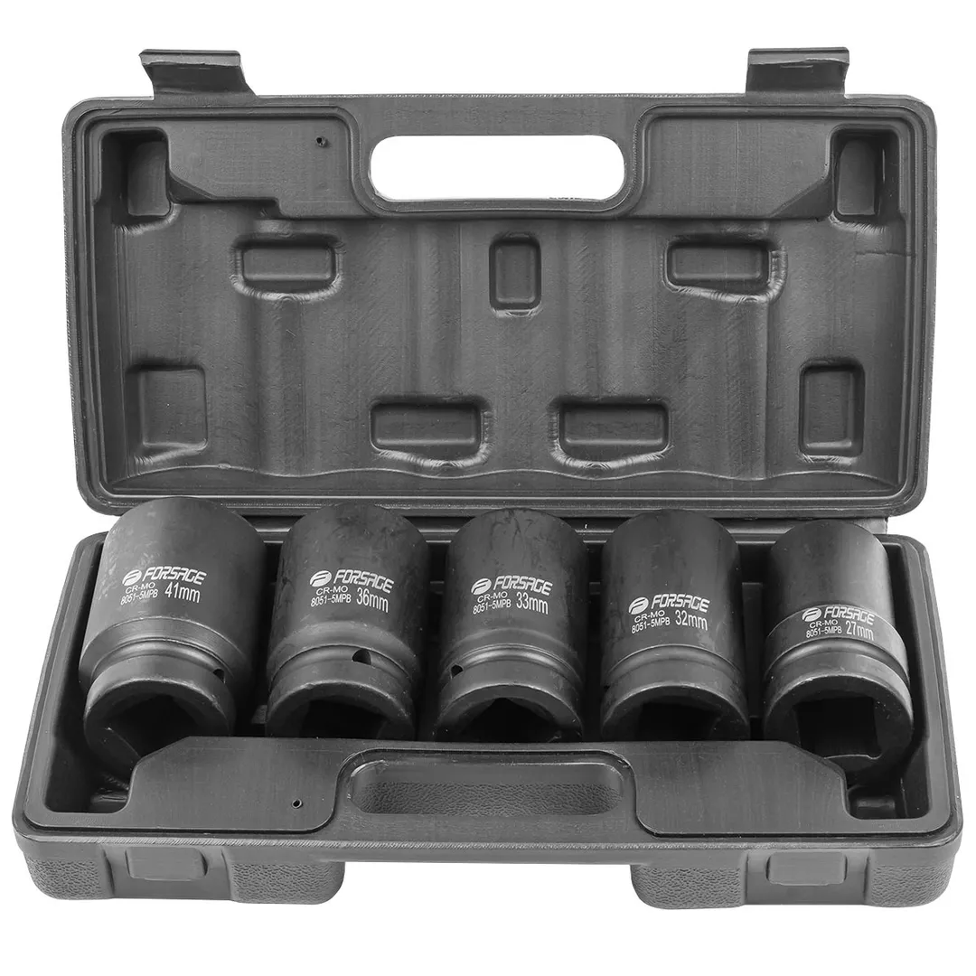 Набор головок ударных глубоких 5 пр., 1" 6-гр. 27, 32, 33, 36, 41 мм Forsage F-8051-5MPB