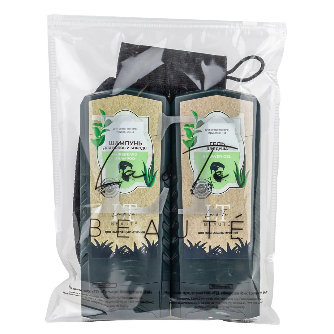 Набор, шампунь, гель для душа, мочалка -рукавица, пакет 20*25 La and Te beaute LTMEN6