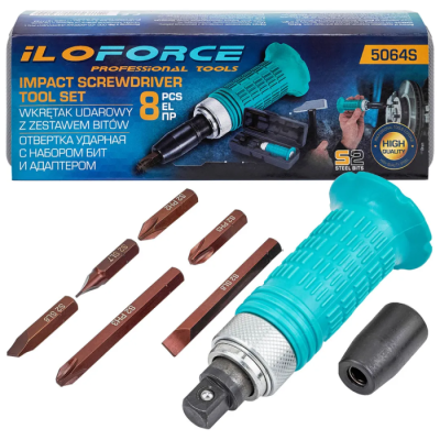 Отвертка ударная с набором бит и адаптером 8 пр ILOforce IF-5064S