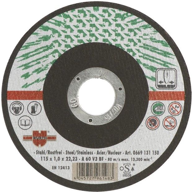 Круг отрезной d 125х1,0 мм, прям.,нерж.сталь WÜRTH 0669131250