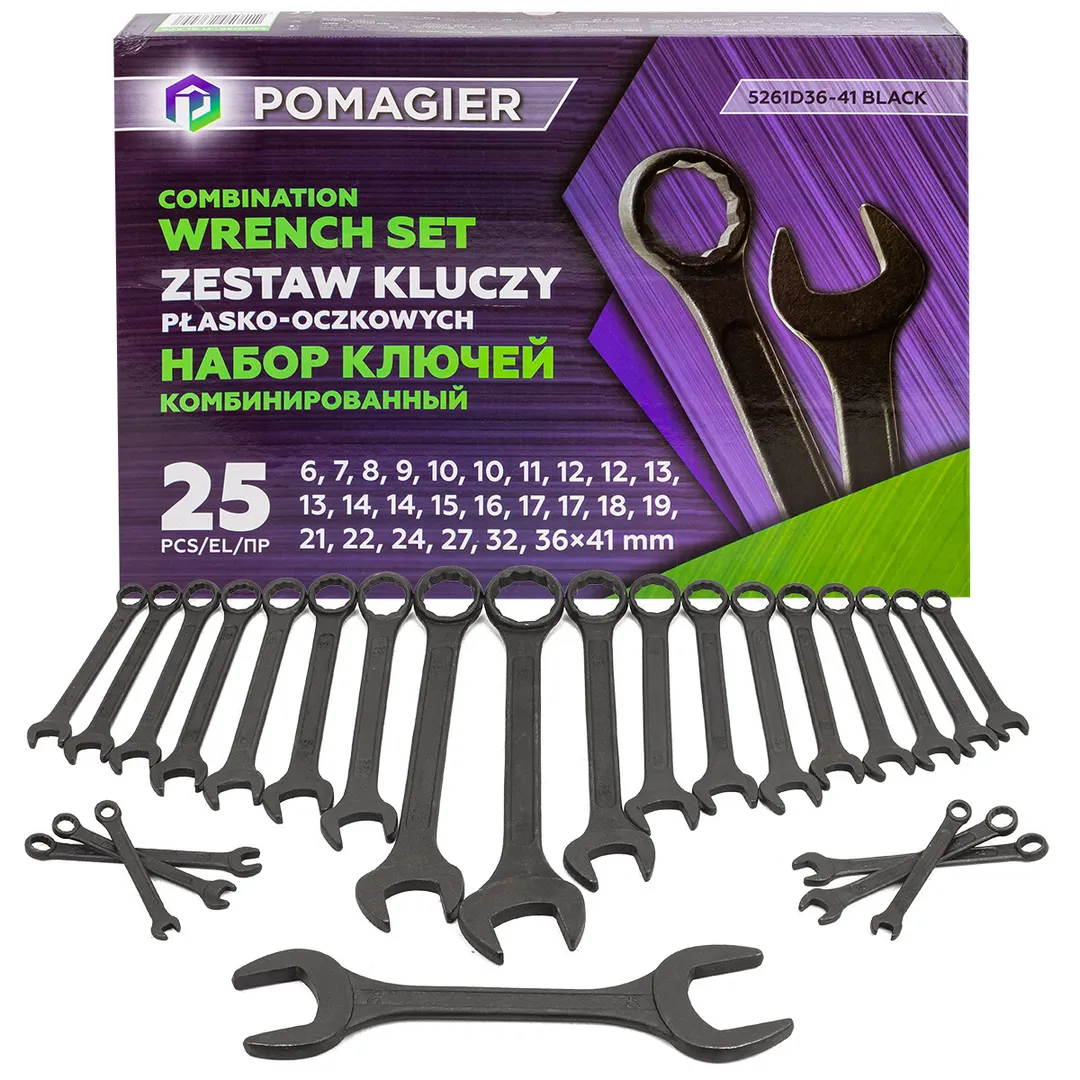 Набор ключей комбинированный 6-32 мм 25 пр POMAGIER POM-5261D36-41 BLACK