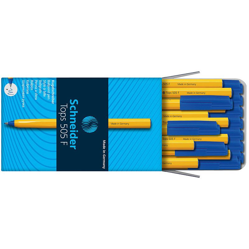 Ручка шариковая "Schneider Tops 505 F", 0.4мм., желтый, стерж. синий