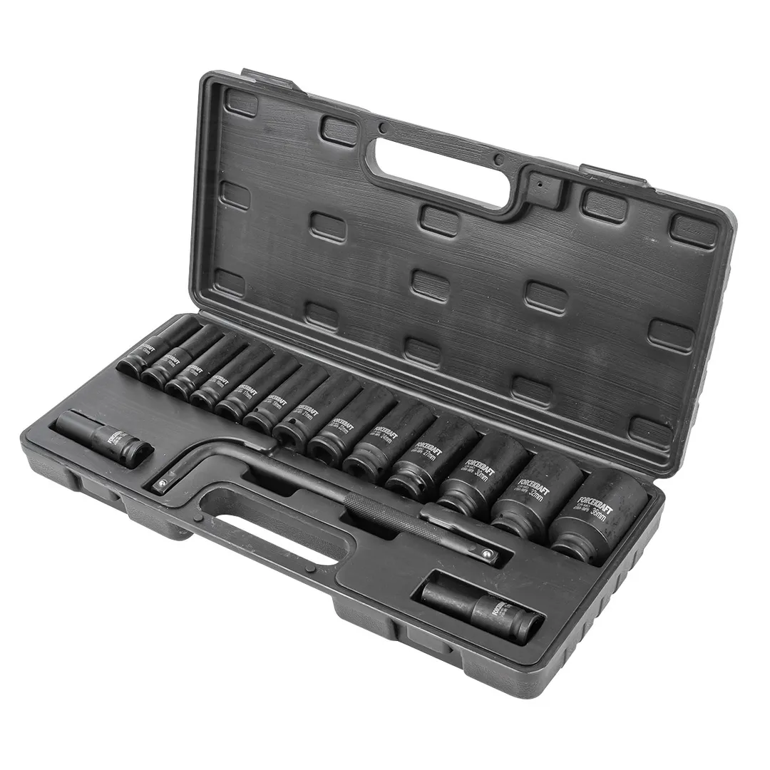 Набор головок ударных глубоких 10-32 мм 1/2", 36 мм - 12 гр, с Г-образным воротком 16 пр ForceKraft FK-4166A-5MPB