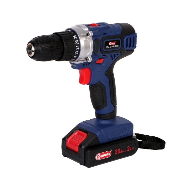 Дрель-шуруповерт ручная элекрическая аккумуляторная, 20 В, 0-350/0-1200 об/мин, 42 Hм, 1 акб ДИОЛД ДЭА-21ЛИ-01М(картон)