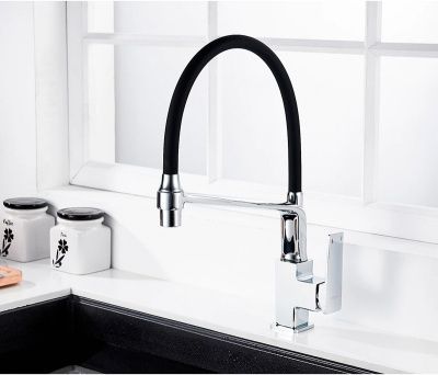 Смеситель для кухни с гибким изливом, латунь, хром + черный Ledeme L4078-2