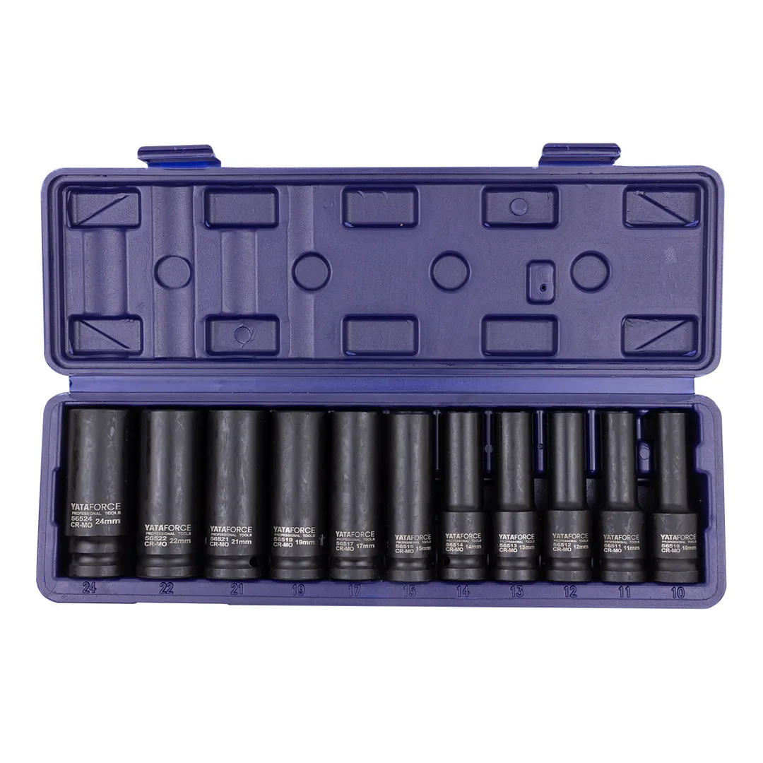 Набор глубоких ударных головок 10-24 мм 1/2'' 6-гр 11 пр YATAFORCE YF-4117-5MPB