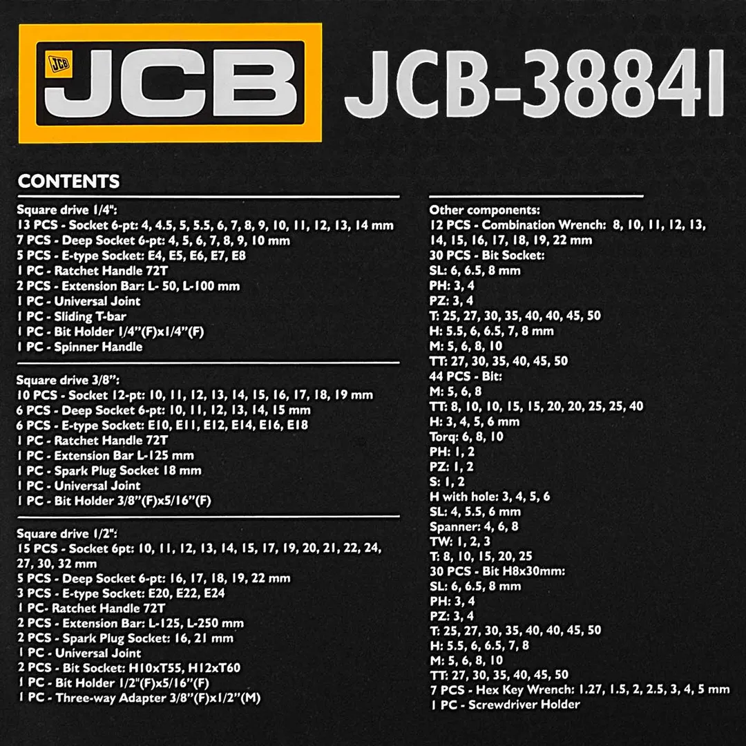 Набор инструментов 216 пр. 1/4''&3/8"&1/2'' 6-гр JCB JCB-38841
