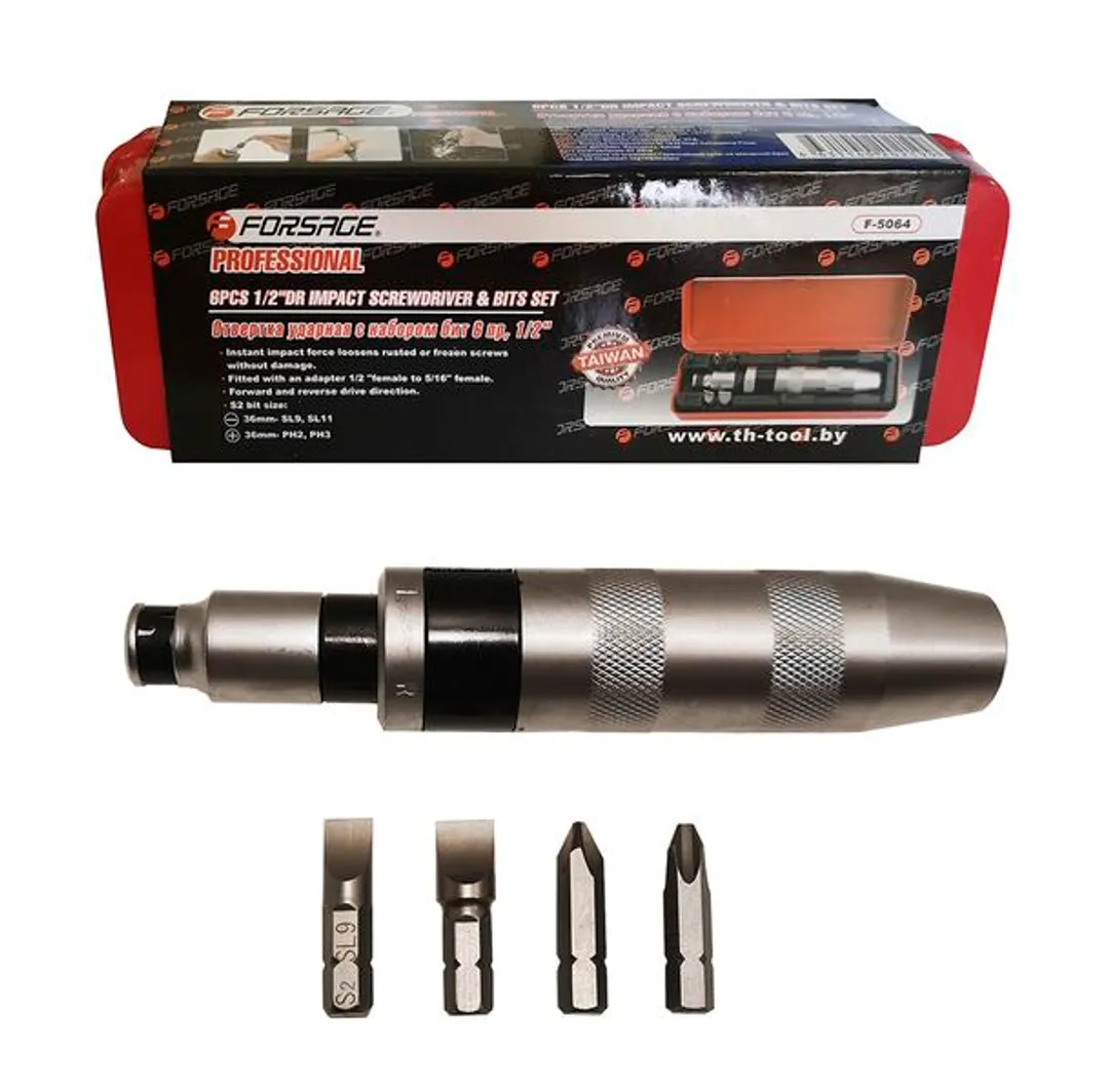 Отвертка ударная с набором бит 1/2'' 6 пр. Forsage F-5064