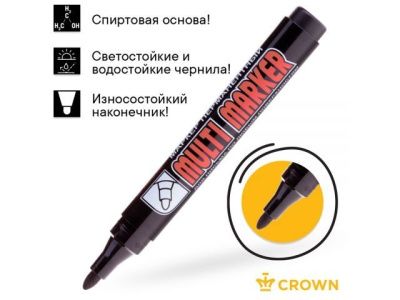 Маркер промышл. перманентный фетровый черный CROWN MULTI MARKER, толщ. линии 3.0 мм. CROWN маркеры CPM-800black