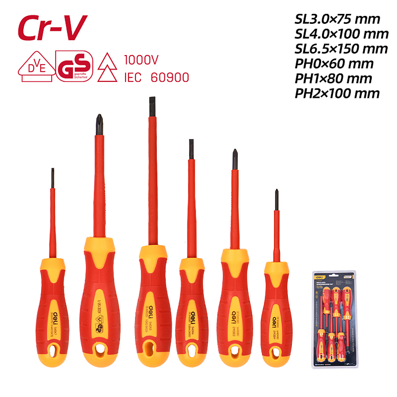 Набор диэлектрических отверток 3 SL, 3 PH 6 пр Deli YS EDL510006T