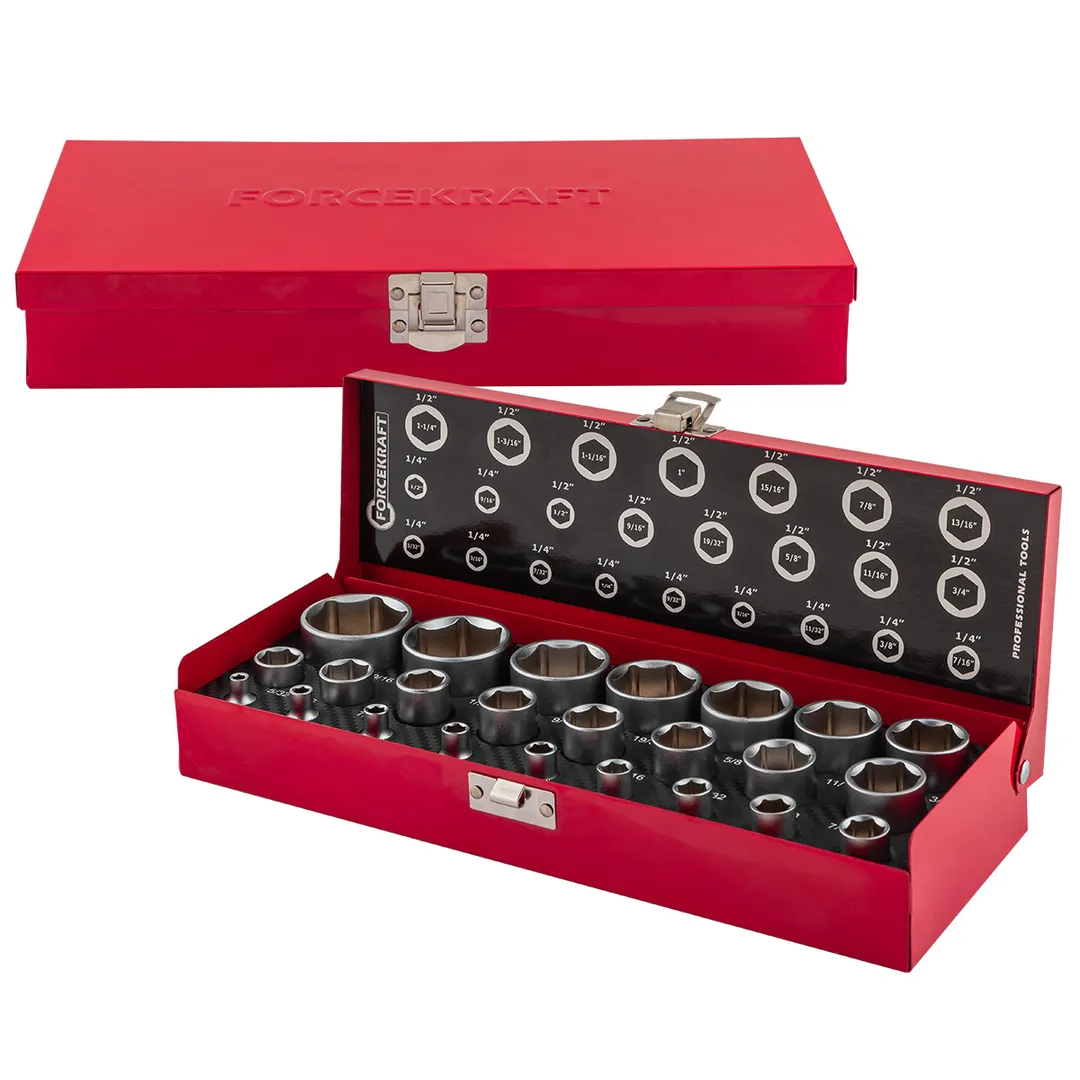 Набор дюймовых головок 1/4''&1/2'' 25 пр ForceKraft FK-50121I