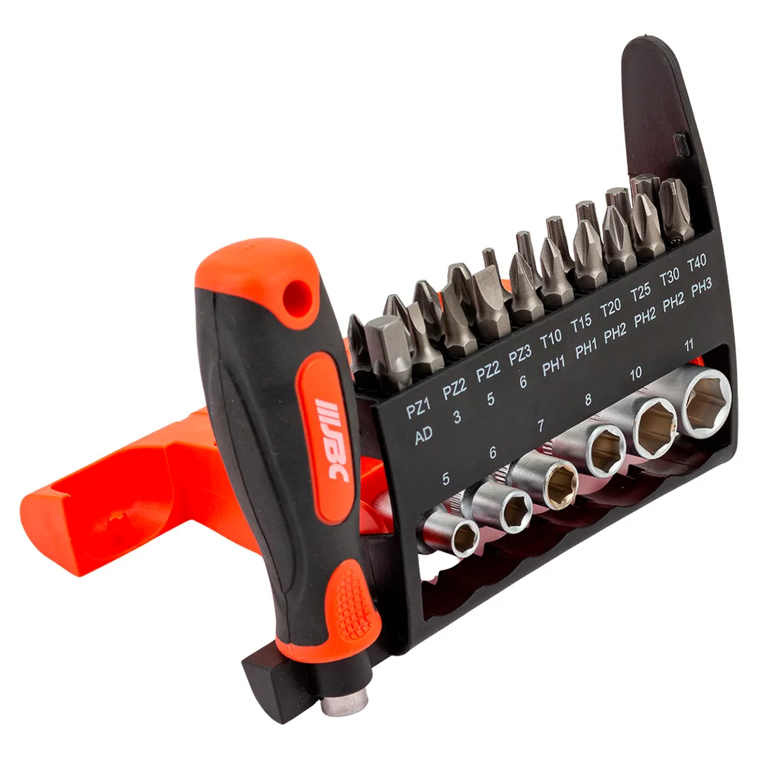 Набор бит и торцевых головок с рукояткой 1/4'' 28 пр JBC JBC-HW-S21