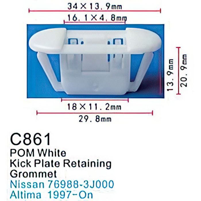 Клипса для крепления внутренней обшивки а/м Ниссан пластиковая, 100 шт Forsage C0861(Nissan)