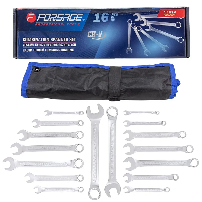 Набор ключей комбинированных 16 пр. 6-19, 22, 24 мм Forsage F-5161P Premium