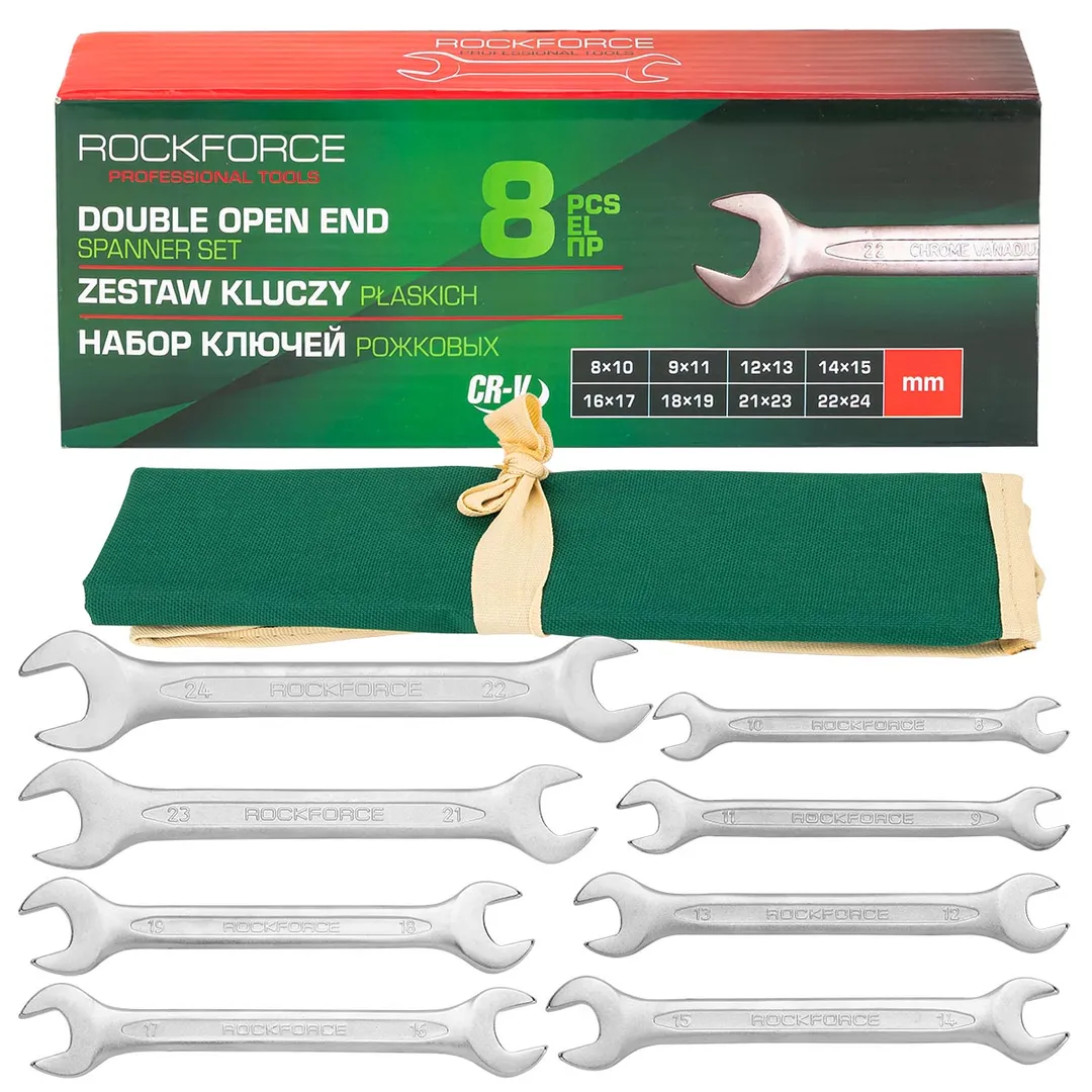 Набор ключей рожковых 8 пр. 8x10-22x24 мм RockForce RF-5084P