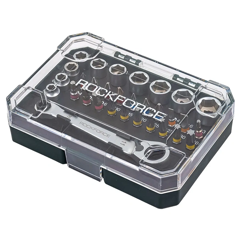 Набор головок 5-14 мм и бит PH, PZ, SL, HEX, Torx 1/4'', с трещеточным ключом 11х1/4" 31 пр RockForce RF-2311-5
