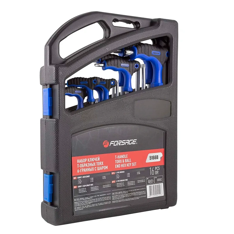 Набор ключей Т-образных Torx, шестигранных с шаром 16 пр. Forsage F-5166B