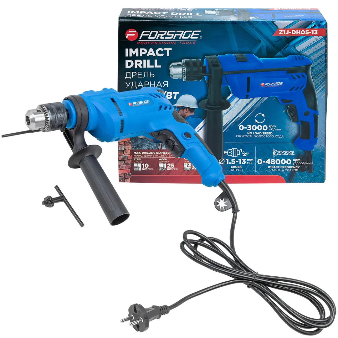 Дрель ударная электрическая, 230V, 650W, 0-3000об/мин, патрон 1,5-13 мм, Forsage F-Z1J-DH05-13