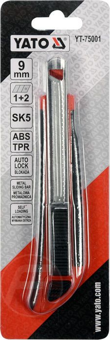 Нож с выдвижным лезвием 9 мм SK5 3 лезвия Yato YT-75001