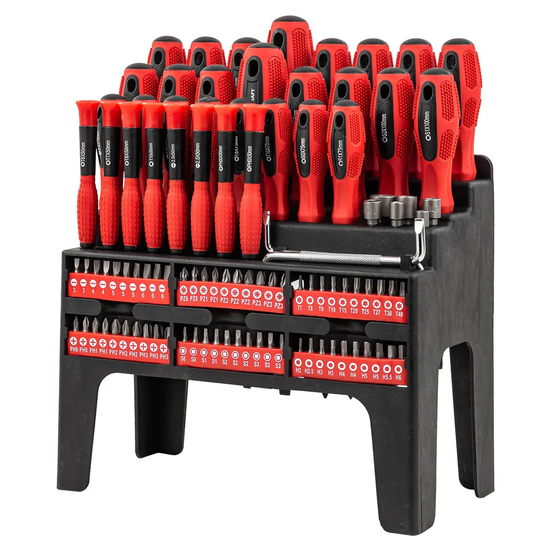 Набор отверток и бит 100 пр на пластиковом стенде ForceKraft FK-10100