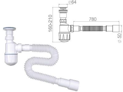 Сифон для биде, выпуск 64 мм, с гибкой трубой 1 1/4"- 40/50 мм, AV Engineering AVE129745