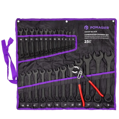 Набор комбинированных ключей 6-32 мм, пассатижи 250 мм, 26 пр POMAGIER POM-5261DP+1 BLACK