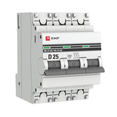Автоматический выключатель 3P 25А (D) 6кА ВА 47-63 EKF PROxima mcb4763-6-3-25D-pro