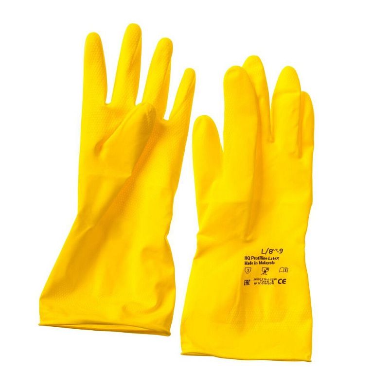 Перчатки латексные HQ Profiline, р-р M, с х/б покрытием, желтый