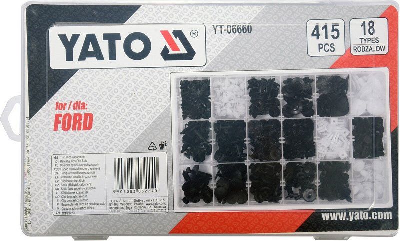 Набор автомобильного крепежа для FORD 415 шт. Yato YT-06660