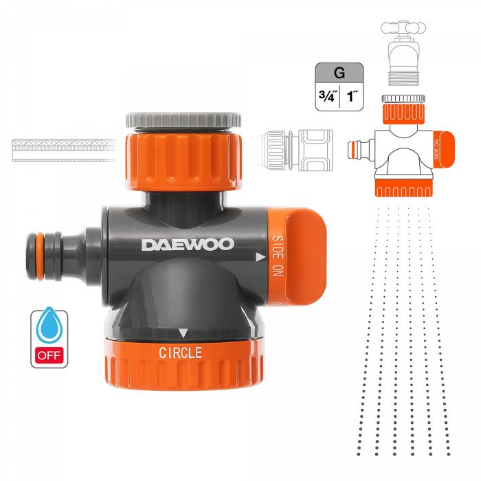 Адаптер двухканальный с лейкой для крана G 3/4" и 1" 26,5-33,3мм Daewoo Power DWC 1325