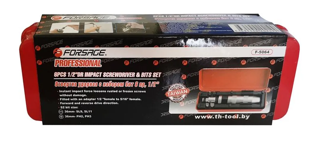Отвертка ударная с набором бит 1/2'' 6 пр. Forsage F-5064