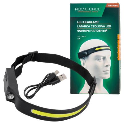 Фонарь налобный ударо прочный, 3-4.5V, 3W, IPX4 RockForce RF-JBEL9906