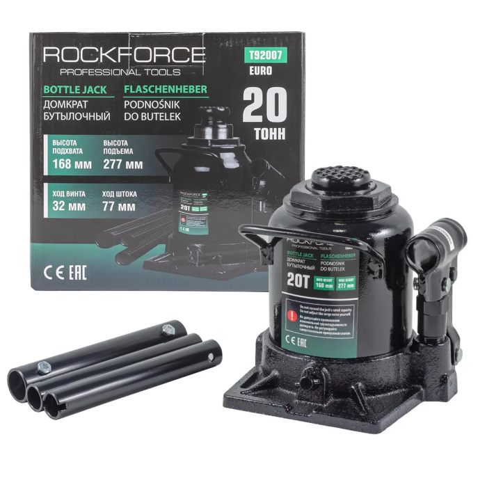 Домкрат бутылочный 20 т, низкопрофильный, 168-277 мм RockForce RF-T92007(BR)(Euro)