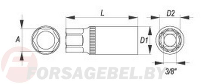 Головка свечная 3/8'' 16 мм L64 мм CrV Yato YT-3851