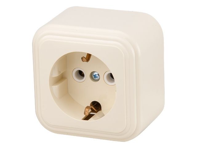 Розетка 1-ая, открытая, с/з, бежевая, Стандарт, RA 16-133-БЖ, Юпитер JP7430-03
