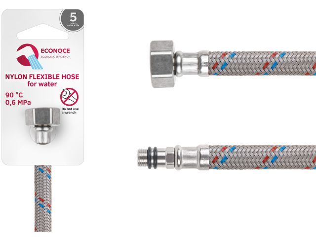 Подводка гибкая, Nylon, иголка м10 короткая - гайка 1/2" 60 см, 6 Bar, 90°С ECONOCE EC033060