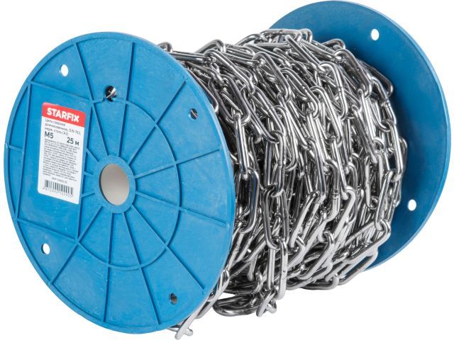 Цепь сварная длиннозвенная М5 нерж.сталь, А2, DIN 763, бухта 25м Starfix SMP-34662-25