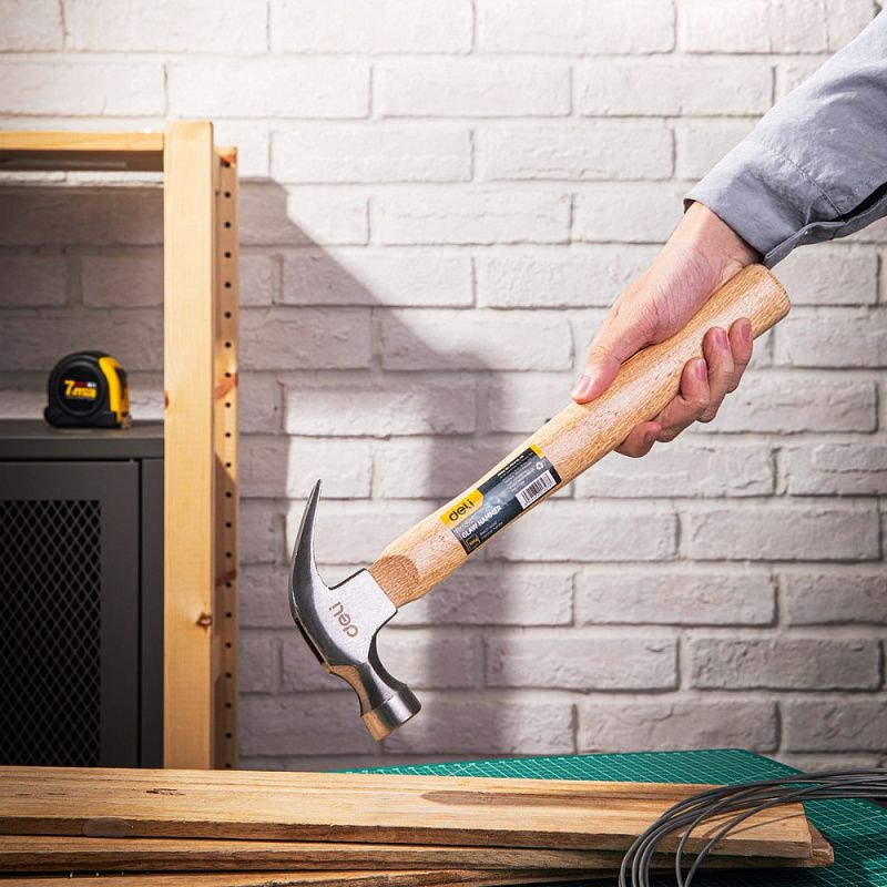 Молоток-гвоздодер Deli YS EDL5250, 0,5 кг, деревянная рукоятка