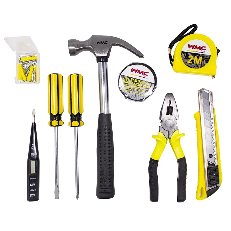 Набор инструментов 55 пр, молоток, плоскогубцы, отвертки, нож, рулетка, расходник WMC TOOLS WMC-1055