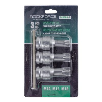 Набор ударных головок-бит SPLINE 1/2'', 3 пр., M14, M16, M18 RockForce RF-248060-3