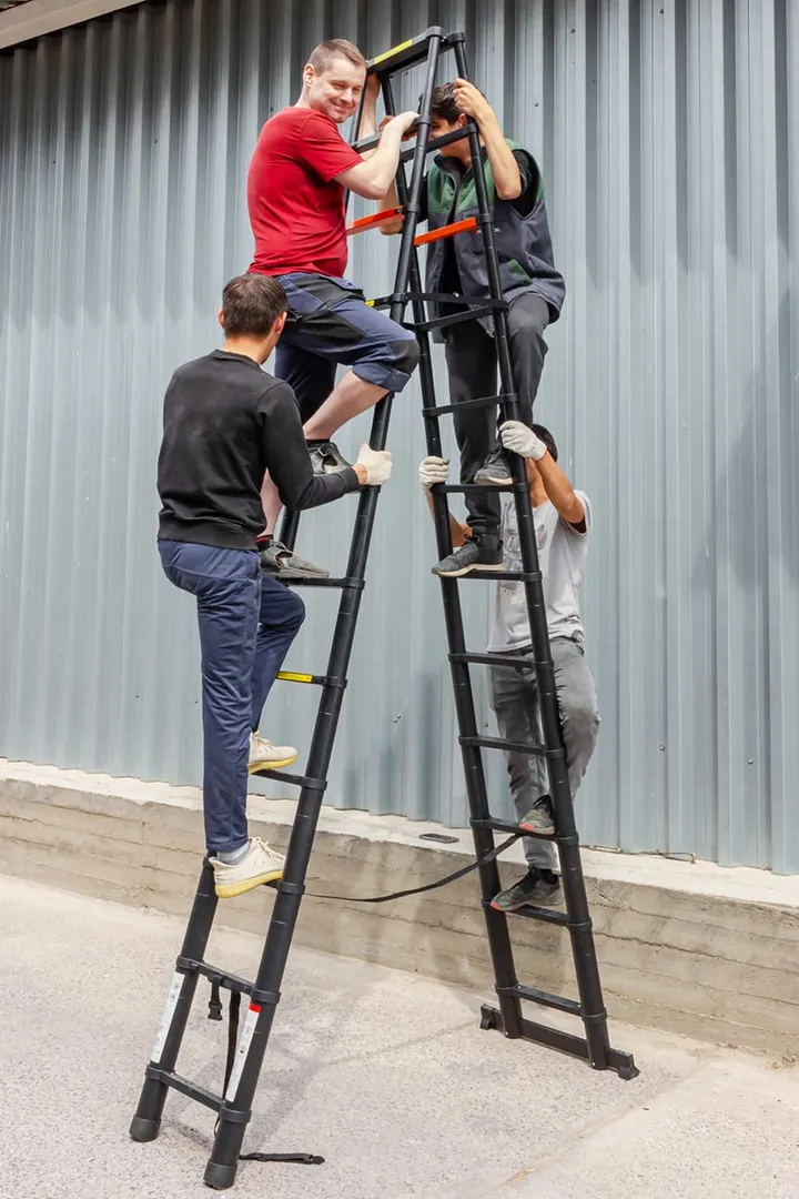 Стремянка телескопическая алюминевая бытовая 3,5 м, 12+12 ступ. RockForce RF-UP350-2