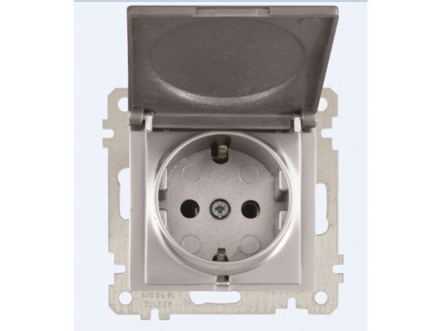 Розетка 1-ая, скрытая, без рамки, с/з, с крышкой серебро, DARIA, 16 A, 250 V, IP 20 Mutlusan 2100 610 0282