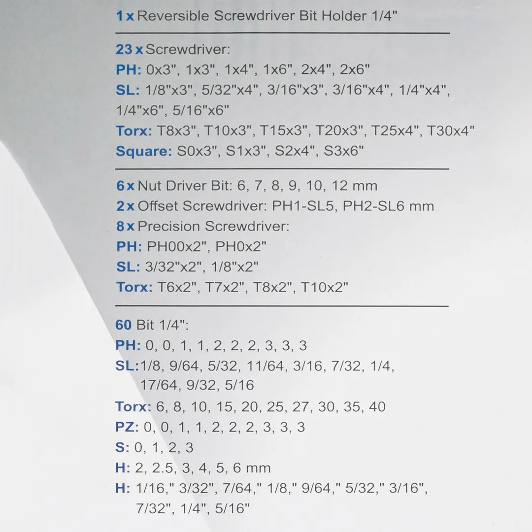 Набор отверток PH, PZ,,SL, Totx, Hex, Square, и бит 100 пр 1/4'' Scheppach Sch-10100