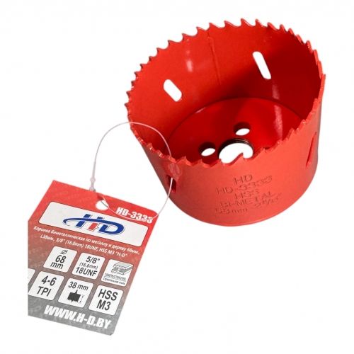 Коронка биметаллическая по металлу и дереву 68 мм., L38 мм., 5/8"-18UNF, HSS M3 H-D HD-3333