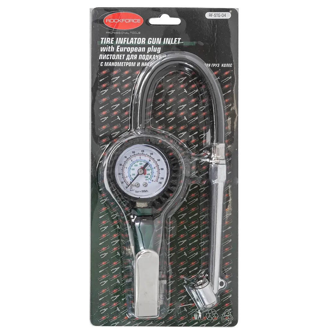 Пистолет для подкачки шин с манометром и наконечником для груз. колес 0-15bar RockForce RF-STG-04