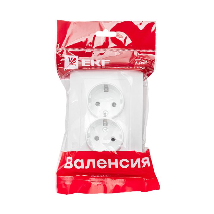 Валенсия розетка 2-местная с/з 16А белая с защ, штор, EKF PROxima EWR16-128-10