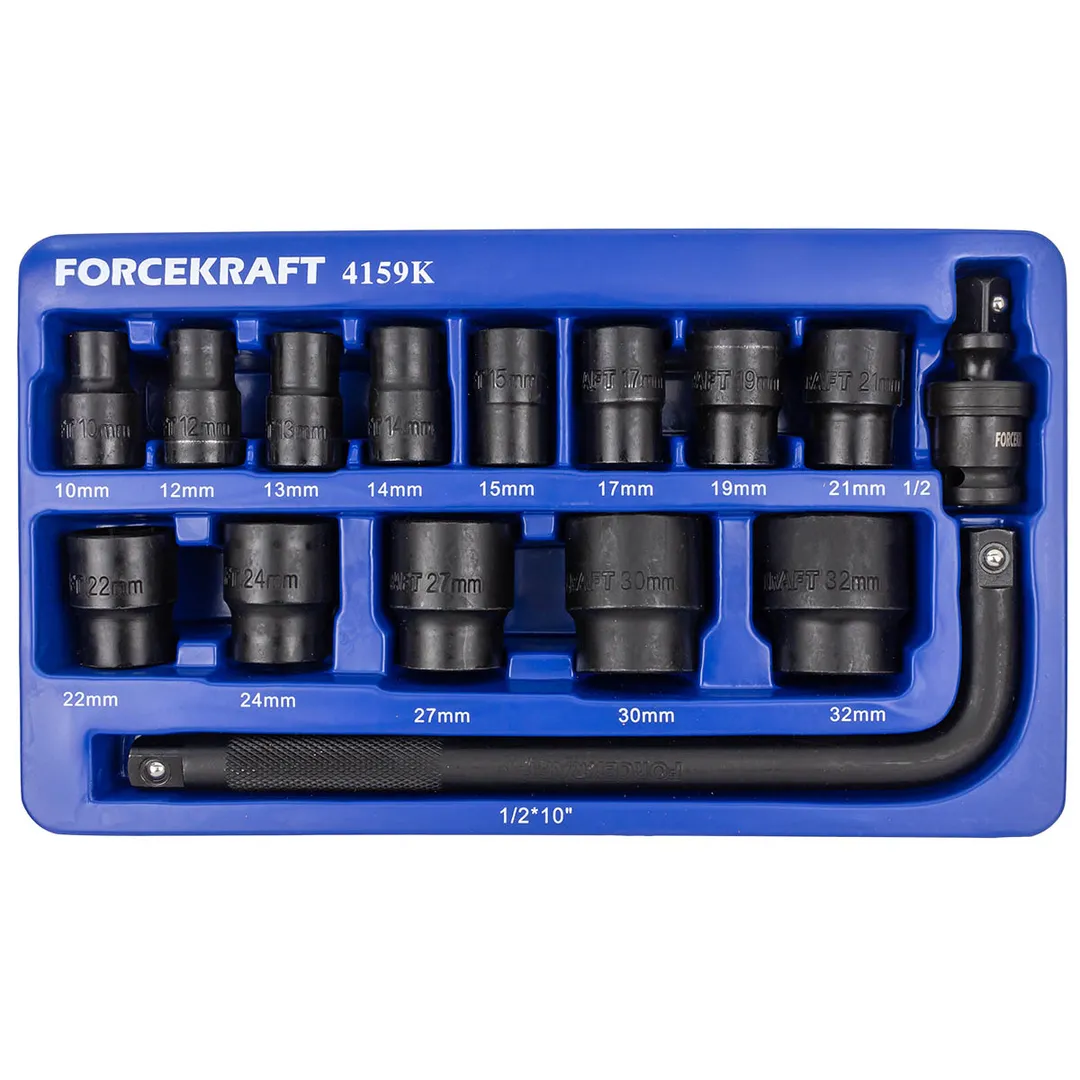 Набор головок ударных 15 пр. 1/2'' 6-гр. 10-32 мм в ложементе ForceKraft FK-4159K