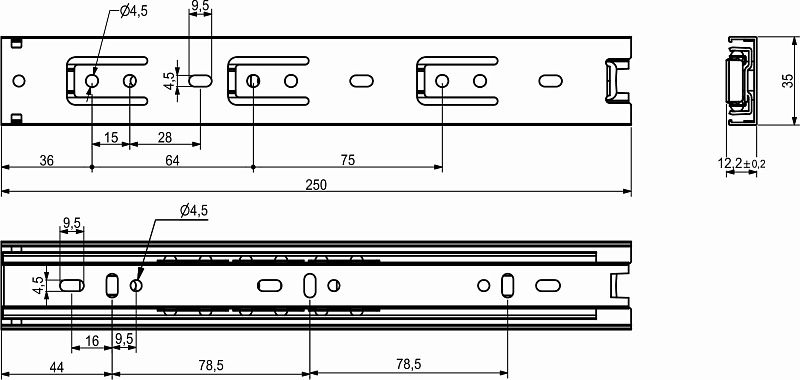 Направляющая шариковая L-250 h35 B GRIDLI 106037