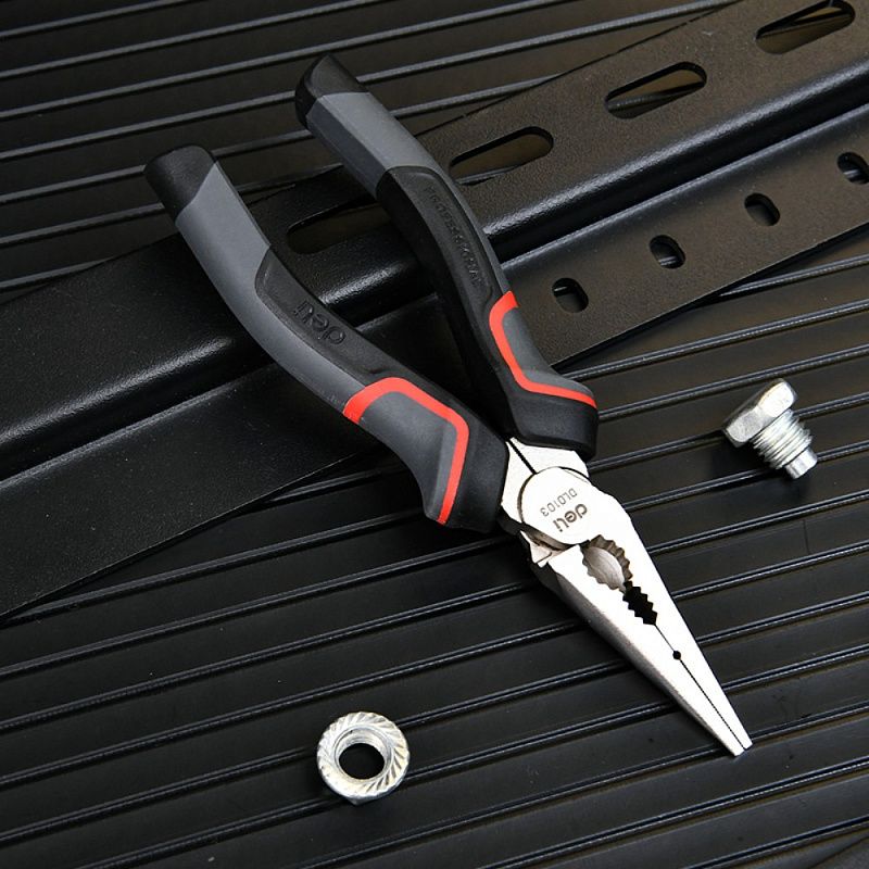 Длинногубцы Deli RS EDL0103, 160 мм, черный, красный