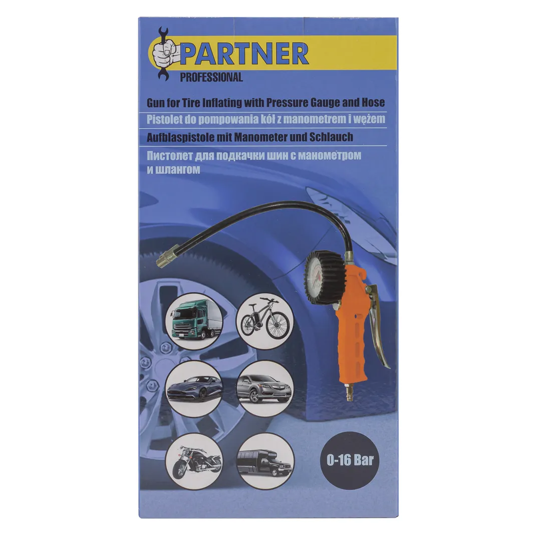 Пистолет для подкачки шин с манометром и шлангом Partner PA-STG-29(TG-60G)